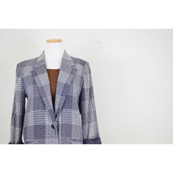 Vintge 90s Blue Plaid Oversized Blazer | size S‎ - Picture 4 of 10